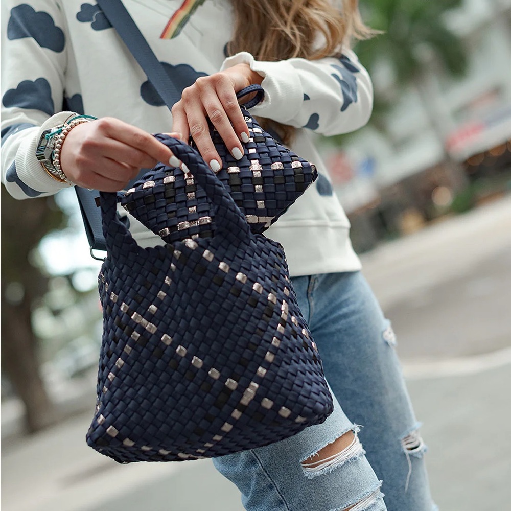 Luxury Navy Handwoven Tote Bag